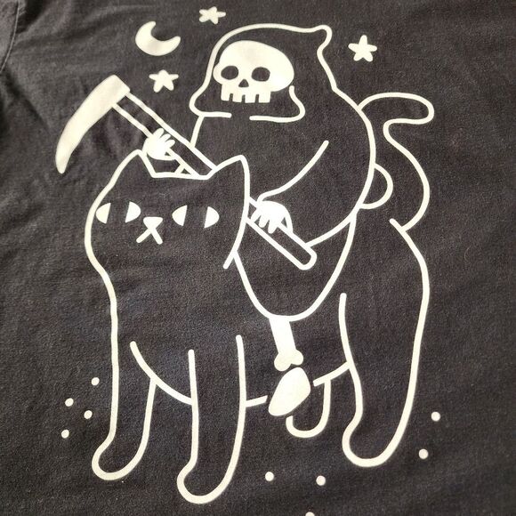 Black Matter From Reaper Riding Cat Black T-shirt With Graphics Size XL - Picture 2 of 5